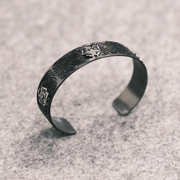 Flower Silver Black Bangle L