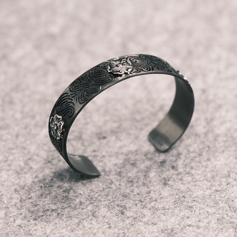 Flower Silver Black Bangle L